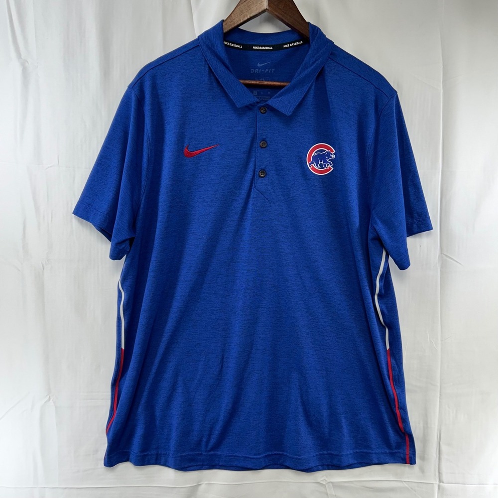 Nike Chicago Cubs Polo Shirt Mens XL Blue MLB Dri-FIT Short Sleeve Heathered